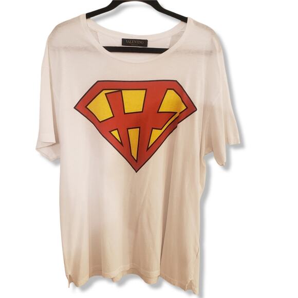 EUC RARE! Men's Valentino Super H Tee, White with Superman Style logo. Size XL - Picture 2 of 10